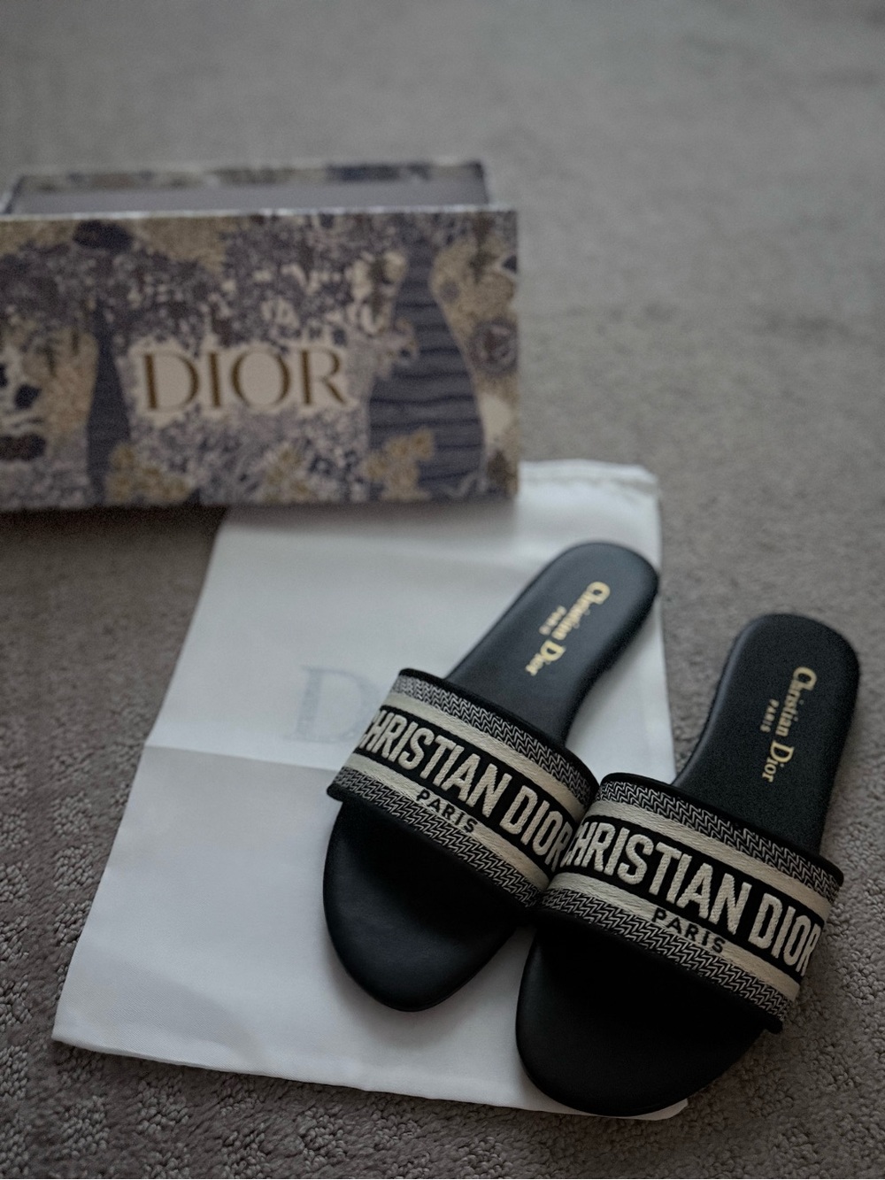 Dior Black & Cream Christian Dior Paris Slide Sandals